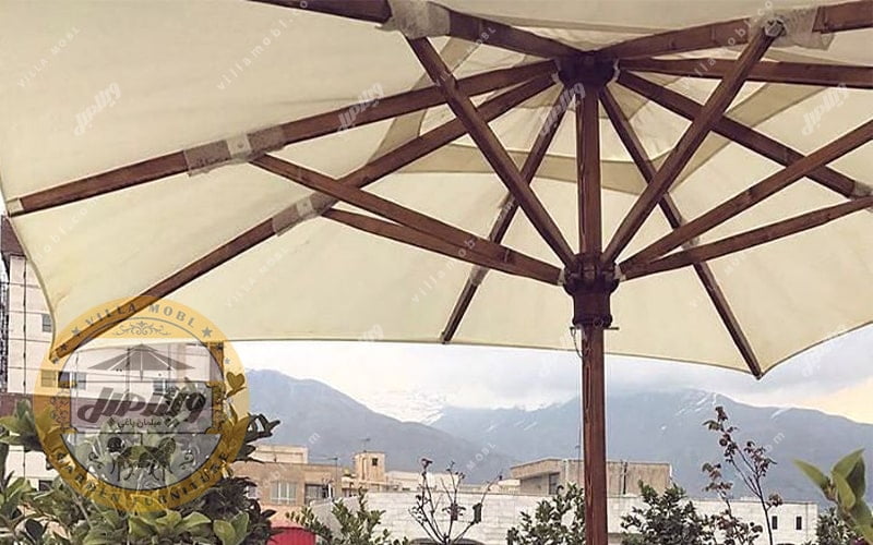 مشخصات چتر باغی سایه بان چوبی قطر چهار متری پایه وسط