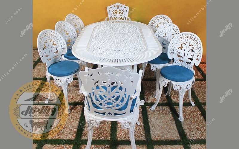 میز و صندلی طاووسی یا چکاوک آلومینیومی بیضی