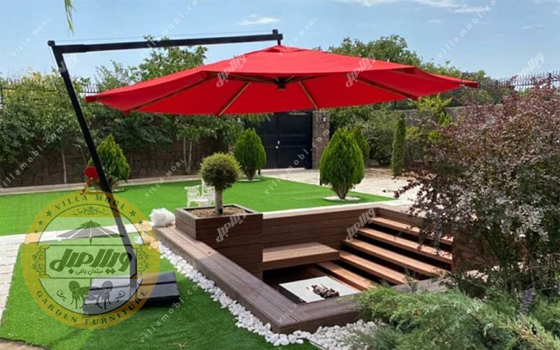 چتر باغی سایه بان پایه کنار قطر چهار متر قرمز