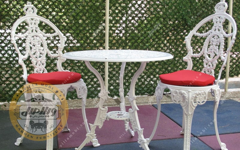 طراحی میز و صندلی ویلایی آلومینیومی گل مینا