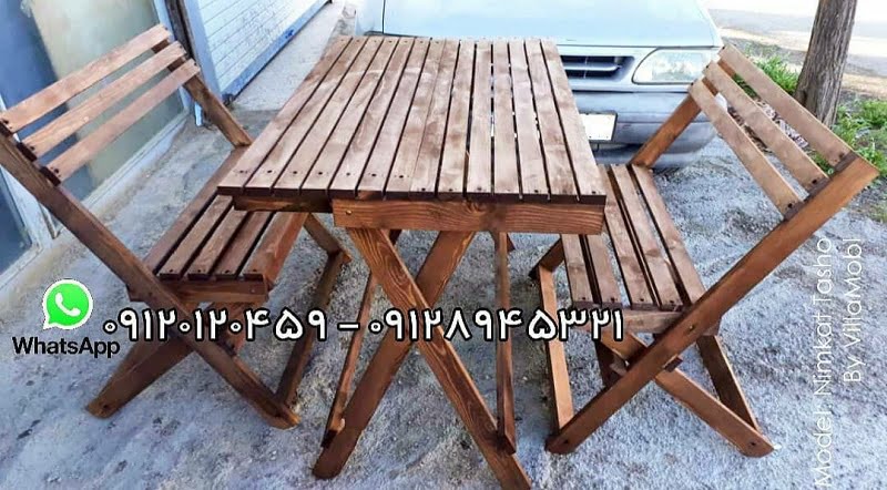 نیمکت و میز چوبی تاشو چهارنفره