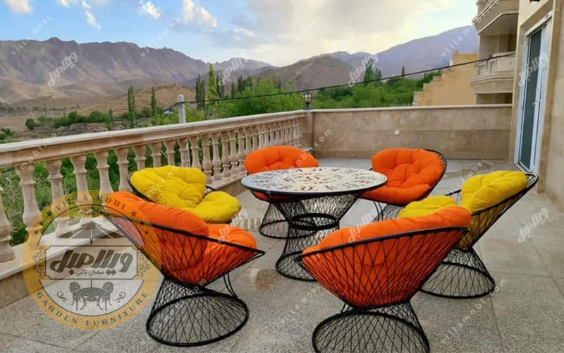 مبل باغی فلزی مدل بامبو زرد